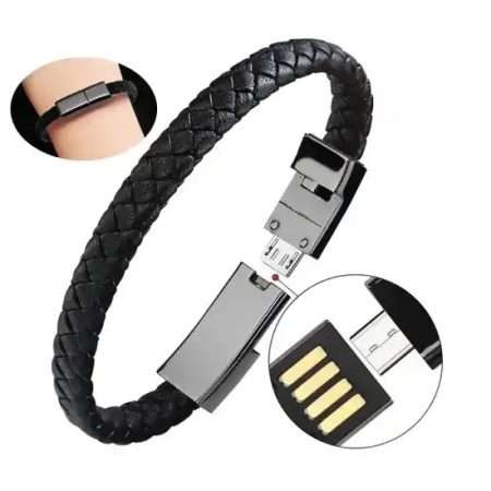 USB Cable 8 Pin Wrist Charging Cable Short Leather Bracelet Data Line