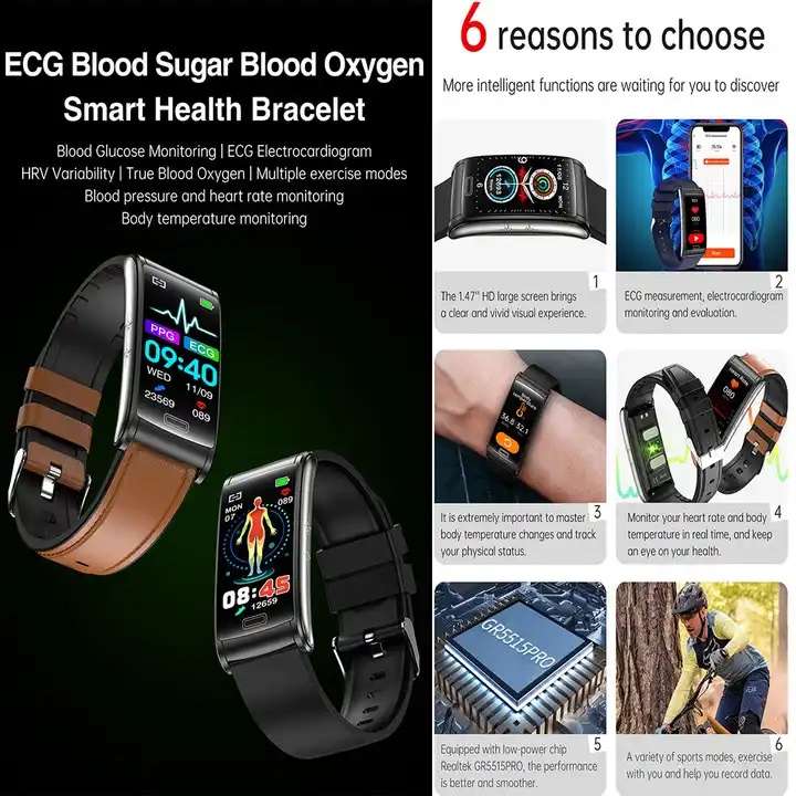 E600 Non-invasive Blood Sugar ECG Blood Oxygen Monitoring Waterproof Sports Watch - Image 2