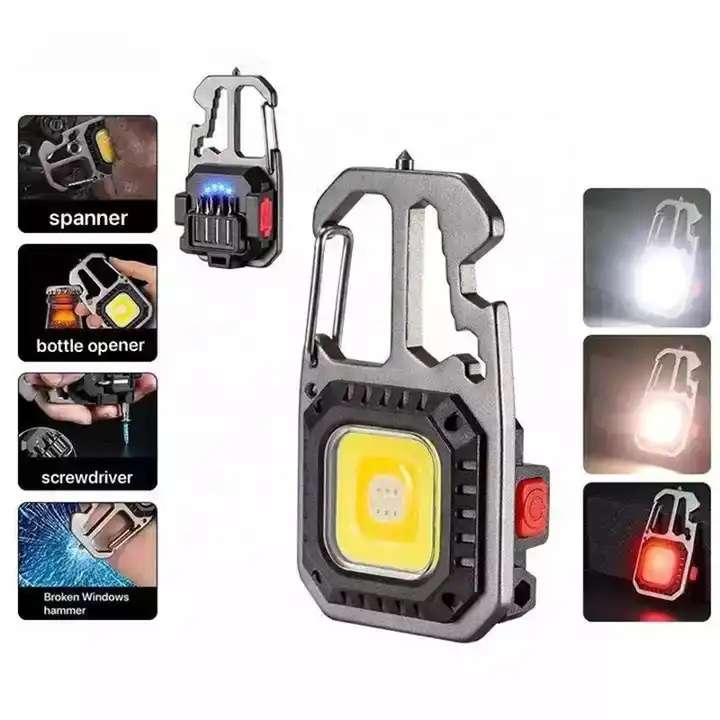 Multi Functional Rechargeable 7 Modes Portable Mini Flat Keychain Lanterna Torch