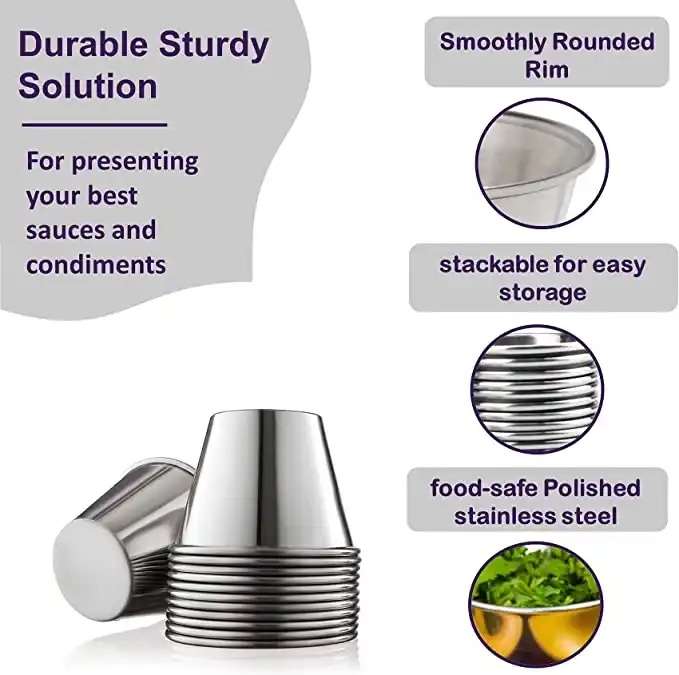 Dipping Dishes 1.5oz Stainless Steel Sauce Cups - Image 3