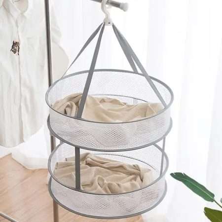 Double Layer Large Foldable Clothes Drying Net Basket Organizer
