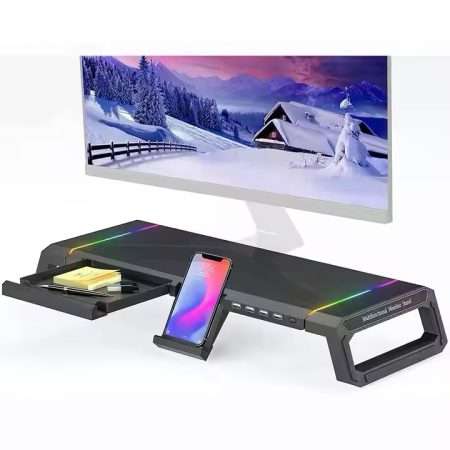 RGB Gaming Lights Monitor Riser Stand with USB HUB and drawer and phone holder