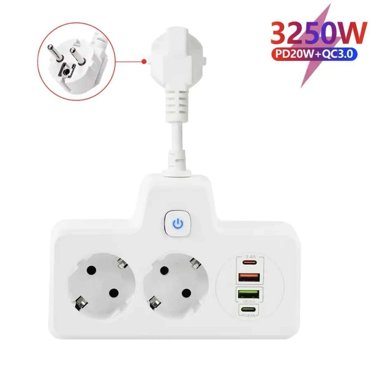 Outlet Power Strip Wall Socket Expansion Plug PD QC3.0 Fast Charge Multitap USB Charge - Image 6
