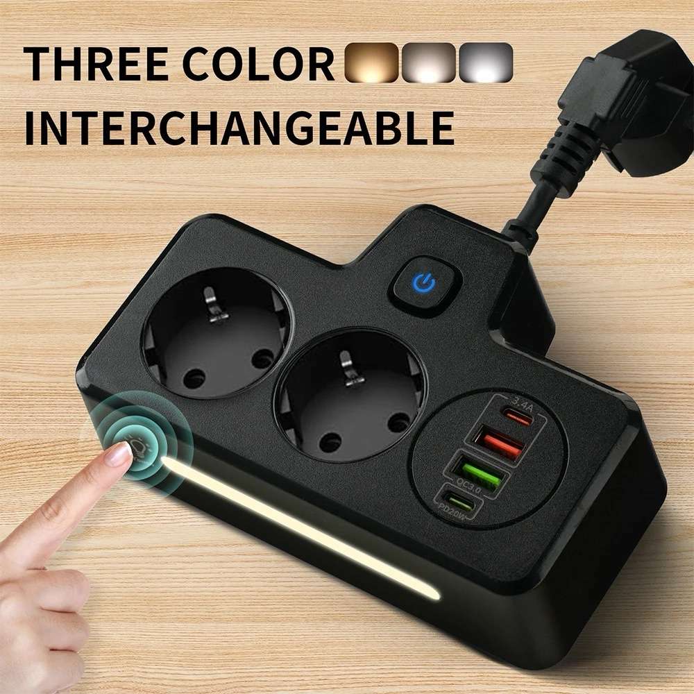 Outlet Power Strip Wall Socket Expansion Plug PD QC3.0 Fast Charge Multitap USB Charge