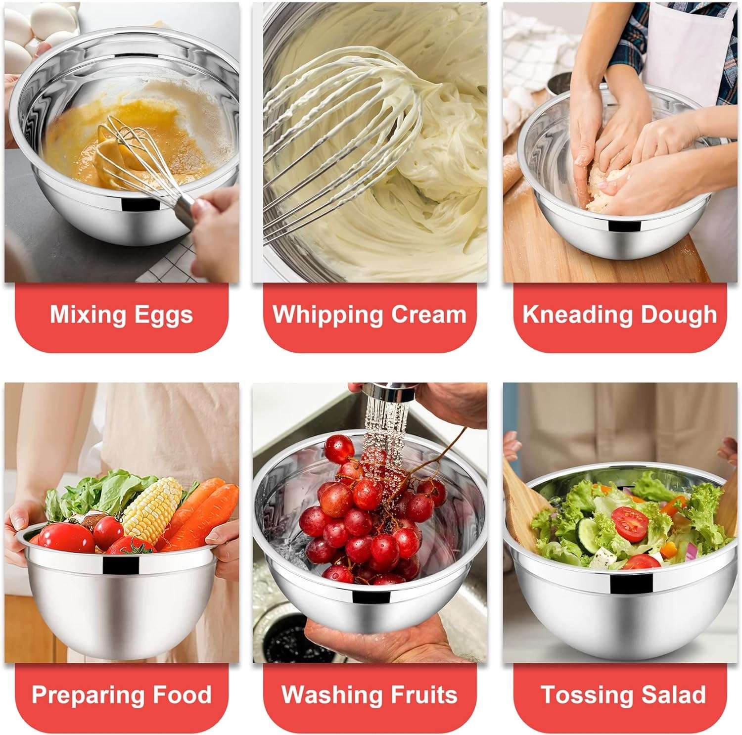 Stainless Steel Salad Nesting Bowl 7pcs Set with Airtight Lids - Image 9