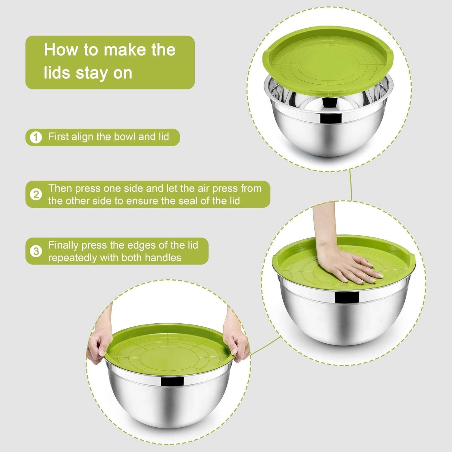Stainless Steel Salad Nesting Bowl 7pcs Set with Airtight Lids - Image 7