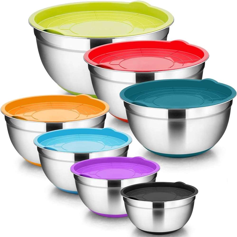 Stainless Steel Salad Nesting Bowl 7pcs Set with Airtight Lids