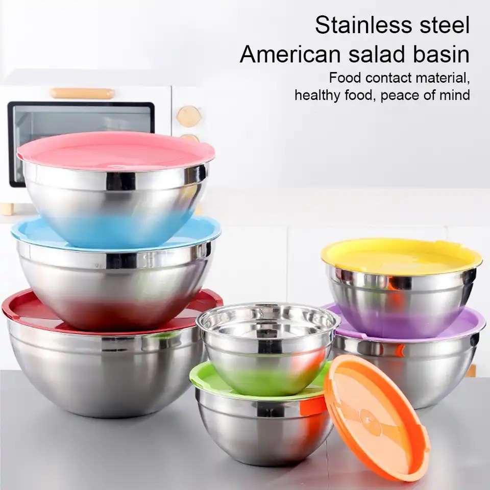 Stainless Steel Salad Nesting Bowl 7pcs Set with Airtight Lids - Image 4