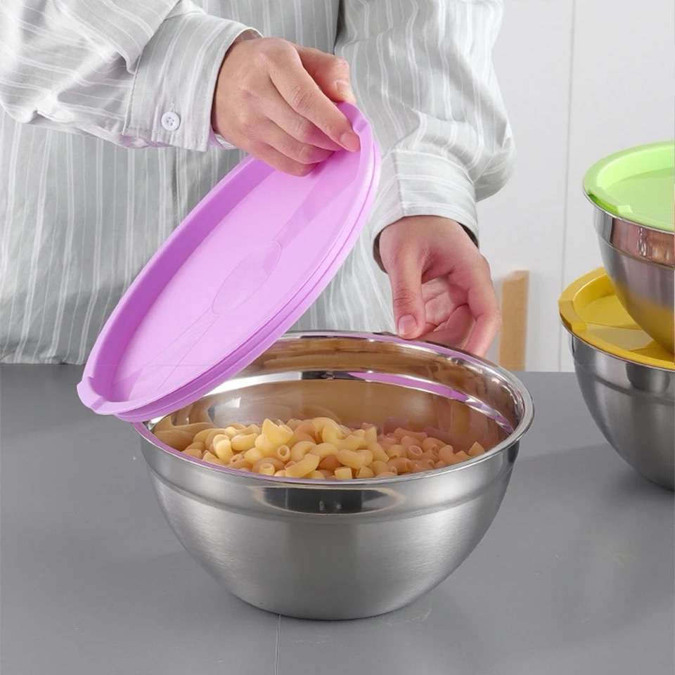 Stainless Steel Salad Nesting Bowl 7pcs Set with Airtight Lids - Image 3