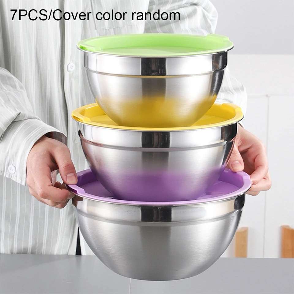 Stainless Steel Salad Nesting Bowl 7pcs Set with Airtight Lids - Image 2