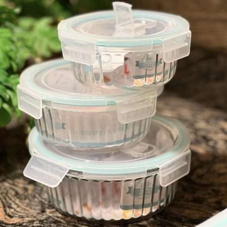 Set of 3 Sizes Rounded Glass Lunch Box