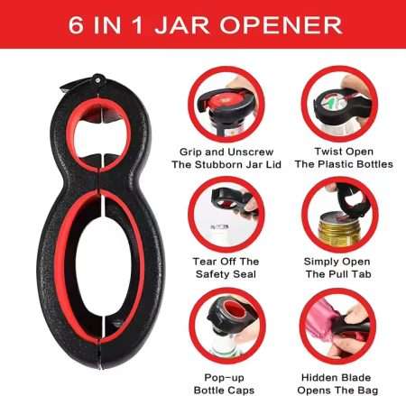 Multifunctional 6 in 1 Bottle & Jar Opener