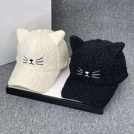 Winter Sherpa Cat Ear Baseball Cap Women Warm Cap