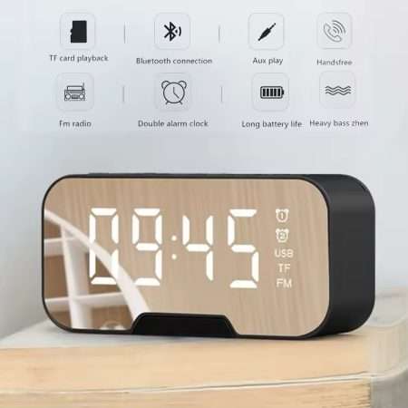 Smart Bluetooth Speaker with LED Clock, Alarm, Thermometer, and FM Radio