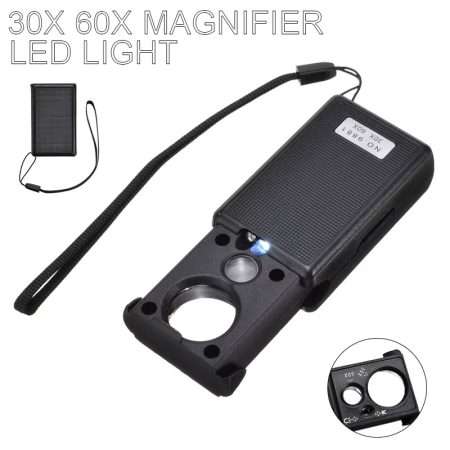 30X 60X Jewelry Magnifier Jeweller Magnifying Eye Glass LED Light Lens Loupe