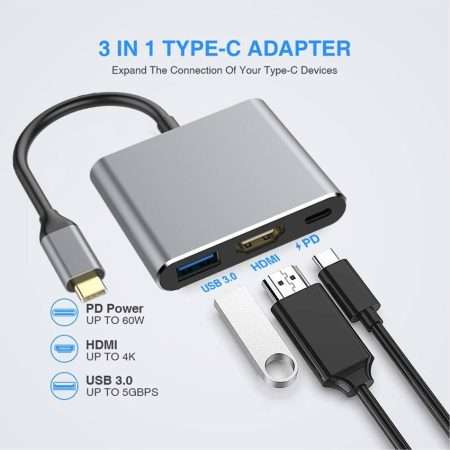 3 in 1 Type c to HD+USB 3.0+DP Adapter