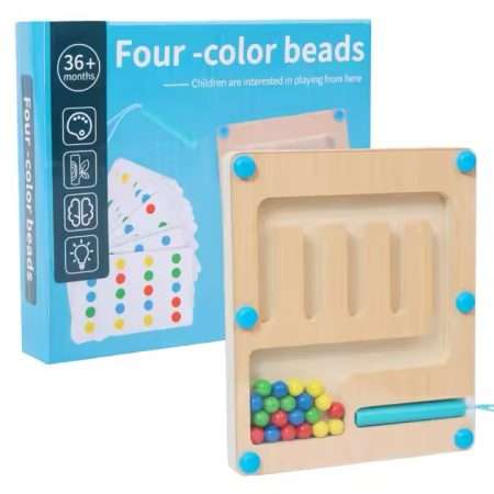 Wooden Four-Color Beads Math Cognition Maze Board Games