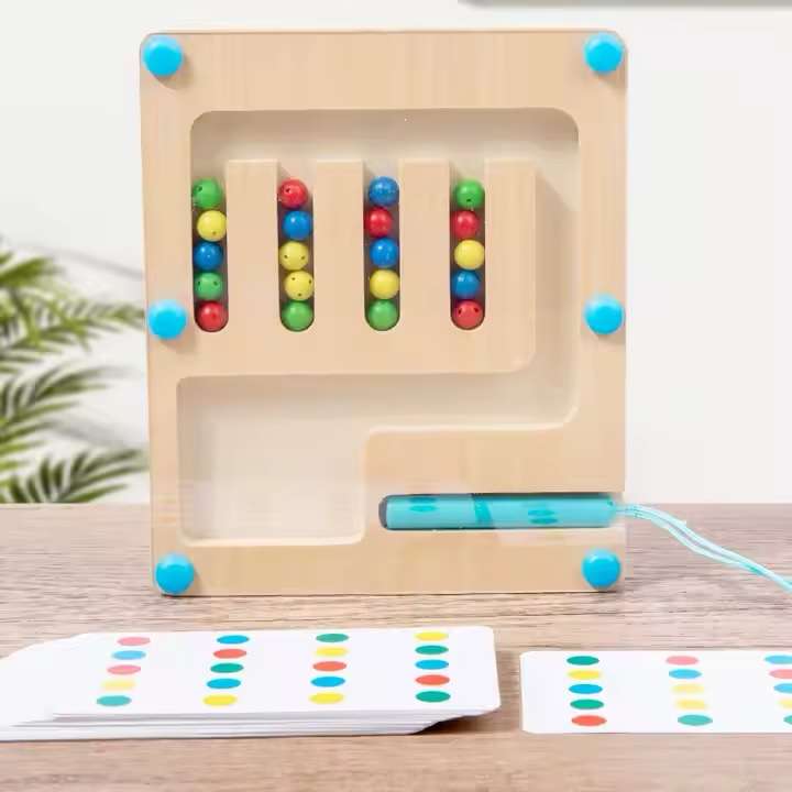 Wooden Four-Color Beads Math Cognition Maze Board Games - Image 3