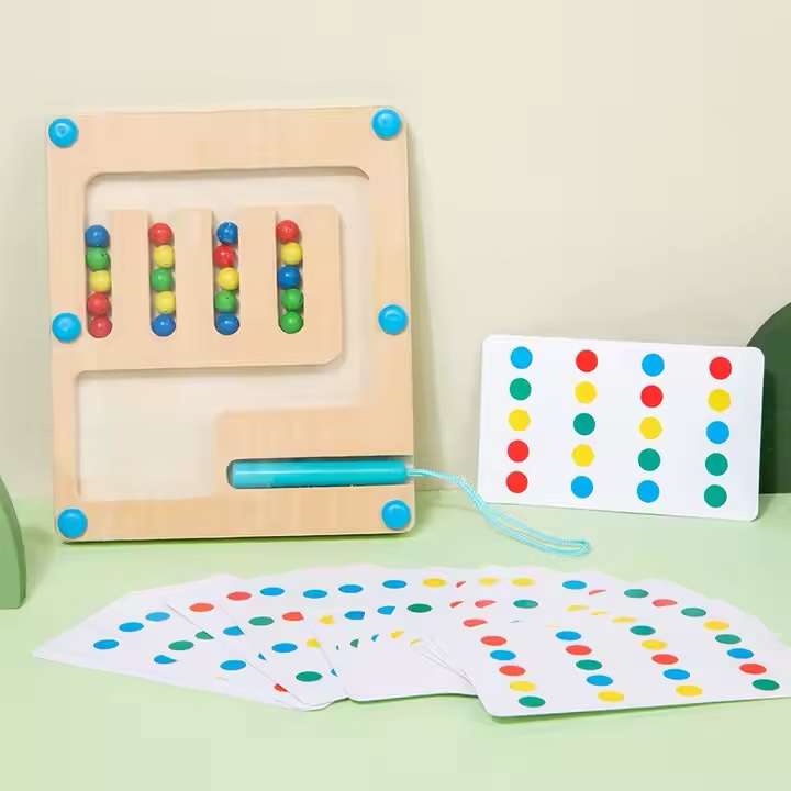 Wooden Four-Color Beads Math Cognition Maze Board Games - Image 5