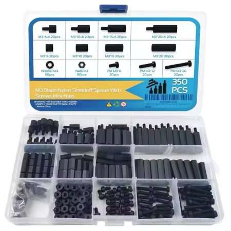 350PCS M3 Black Screw Nut Set Combination Kit