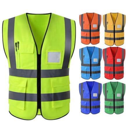 Safety Reflective Vest with Pockets and Zipper