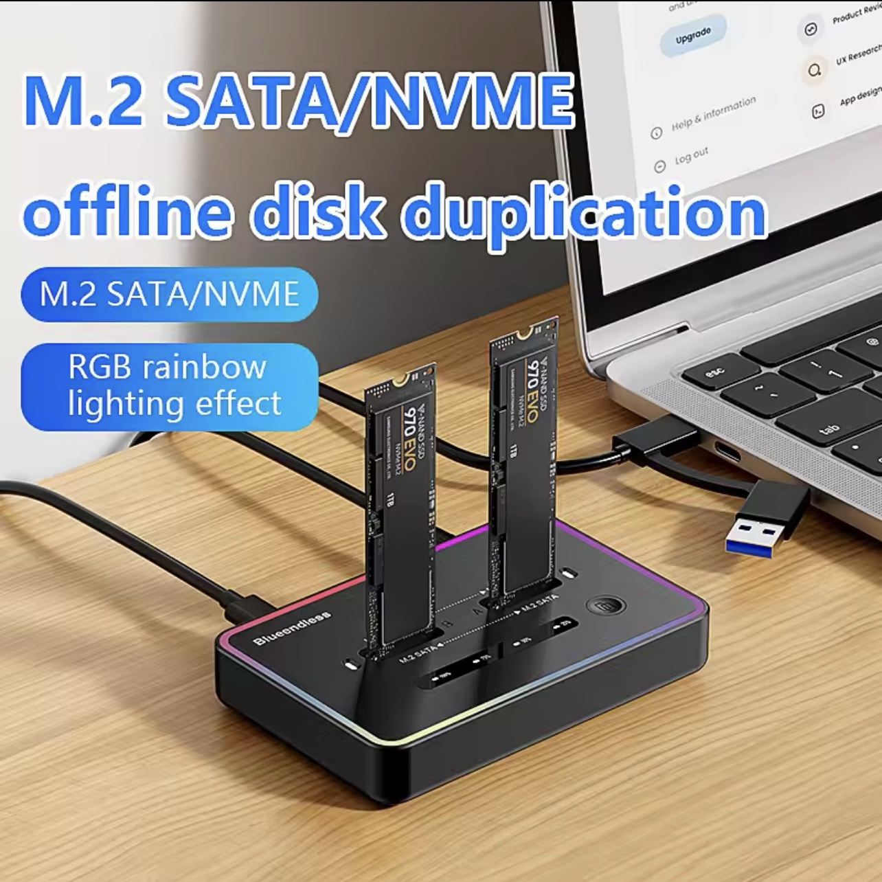 Blueendless M 2 Two Bay NVME SSD Docking Station Dual bay Offline