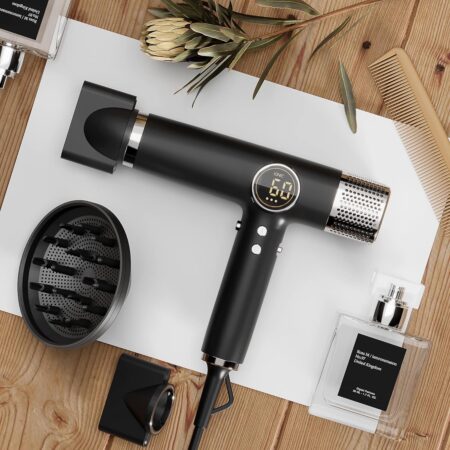 Negative Ionic Blow Dryer Set with 110, 000 RPM Brushless Hairdryer with Magnetic Nozzle & Diffuser