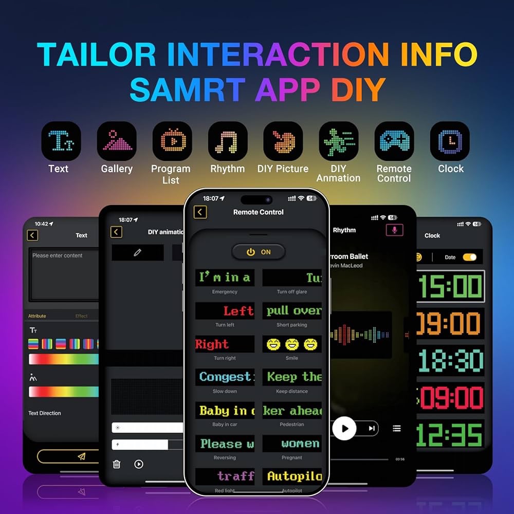 LED Matrix Display Panel with Mobile App Control and Remote - Image 4
