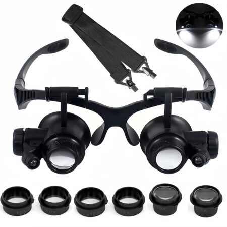 Head Mount Jewelers Loupe Magnifier with 8 Interchangeable Lens