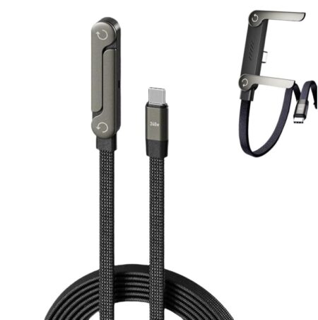 2 in 1  240W Braided Fast Charge Cable with Built-in Phone Stand
