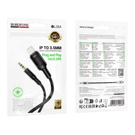 BOROFONE CABLE AUX BL25 NICE - LIGHTNING TO JACK 3,5MM - 1 METRE BLACK