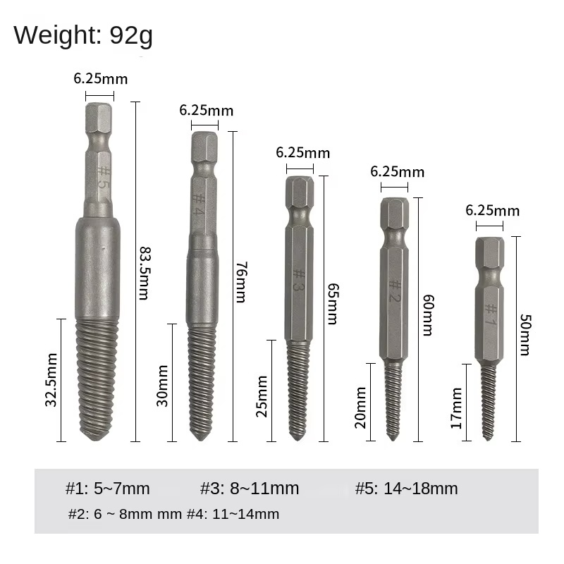 5pc Hexagon Handle Broken Head Screw Extraction Device - Image 3