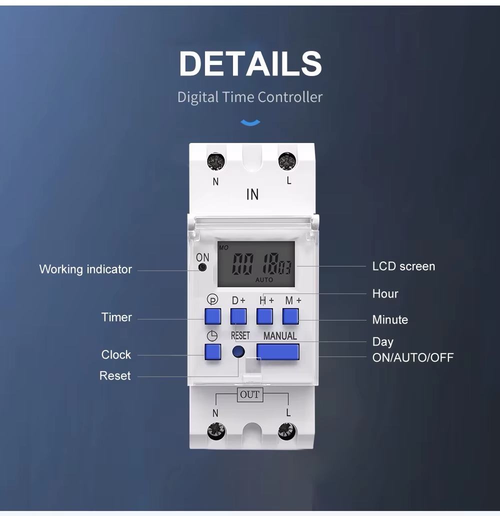 TOMZN Din Rail Single Phase Weekly 7 Days Programmable Digital TIME SWITCH Relay Timer - Image 9